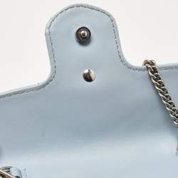 Gucci Light Blue Matelassé Leather Super Mini GG Marmont Shoulder Bag