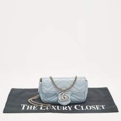 Gucci Light Blue Matelassé Leather Super Mini GG Marmont Shoulder Bag