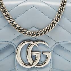 Gucci Light Blue Matelassé Leather Super Mini GG Marmont Shoulder Bag