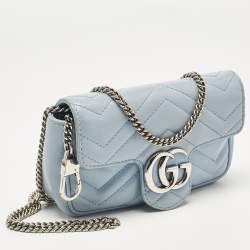 Gucci Light Blue Matelassé Leather Super Mini GG Marmont Shoulder Bag