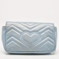 Gucci Light Blue Matelassé Leather Super Mini GG Marmont Shoulder Bag