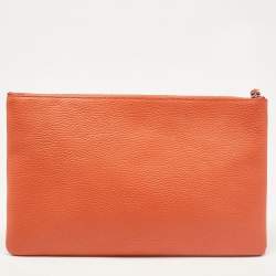 Pre Owned Gucci Orange Leather Bamboo Tassel Zip Pouch