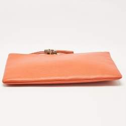 Pre Owned Gucci Orange Leather Bamboo Tassel Zip Pouch