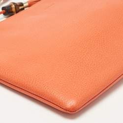 Pre Owned Gucci Orange Leather Bamboo Tassel Zip Pouch