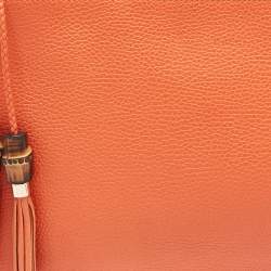 Pre Owned Gucci Orange Leather Bamboo Tassel Zip Pouch