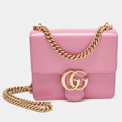 Gucci Pink Leather Small GG Marmont Chain Shoulder Bag