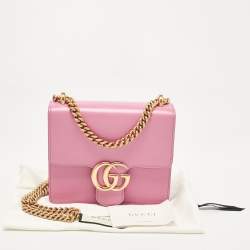 Gucci Pink Leather Small GG Marmont Chain Shoulder Bag