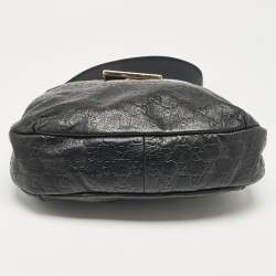 Pre Owned Gucci Black Guccissima Leather Medium New Ladies Web Hobo