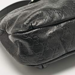 Pre Owned Gucci Black Guccissima Leather Medium New Ladies Web Hobo