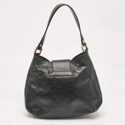 Pre Owned Gucci Black Guccissima Leather Medium New Ladies Web Hobo