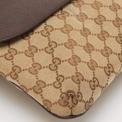 Pre Owned Gucci Dark Brown/Beige GG Canvas and Leather Messenger Bag