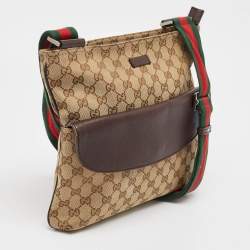 Pre Owned Gucci Dark Brown/Beige GG Canvas and Leather Messenger Bag