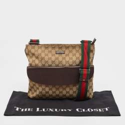 Pre Owned Gucci Dark Brown/Beige GG Canvas and Leather Messenger Bag