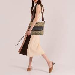Pre Owned Gucci Dark Brown/Beige GG Canvas and Leather Messenger Bag