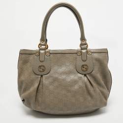 Pre Owned Gucci Grey Guccissima Leather Medium Scarlett Stud Interlocking Hobo