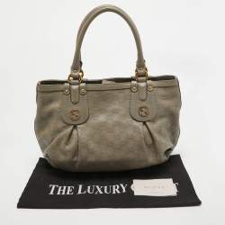 Pre Owned Gucci Grey Guccissima Leather Medium Scarlett Stud Interlocking Hobo