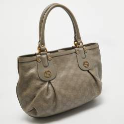 Pre Owned Gucci Grey Guccissima Leather Medium Scarlett Stud Interlocking Hobo