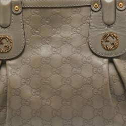 Pre Owned Gucci Grey Guccissima Leather Medium Scarlett Stud Interlocking Hobo