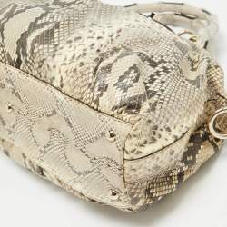 Pre Owned Gucci Beige Python Pop Bamboo Satchel