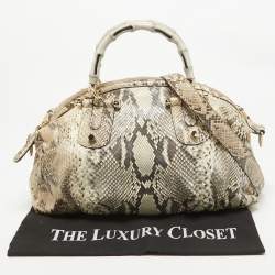 Pre Owned Gucci Beige Python Pop Bamboo Satchel