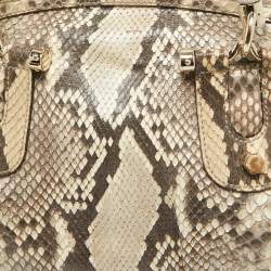 Pre Owned Gucci Beige Python Pop Bamboo Satchel