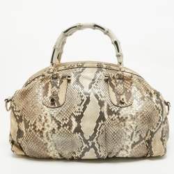 Pre Owned Gucci Beige Python Pop Bamboo Satchel