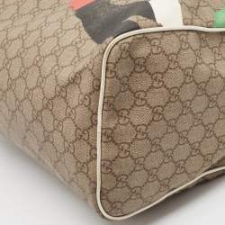 Pre Owned Gucci White/Beige GG Supreme Canvas Medium Italian GG Flap Boston Bag