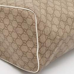 Pre Owned Gucci White/Beige GG Supreme Canvas Medium Italian GG Flap Boston Bag