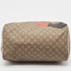 Pre Owned Gucci White/Beige GG Supreme Canvas Medium Italian GG Flap Boston Bag