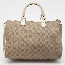 Pre Owned Gucci White/Beige GG Supreme Canvas Medium Italian GG Flap Boston Bag
