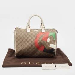 Pre Owned Gucci White/Beige GG Supreme Canvas Medium Italian GG Flap Boston Bag