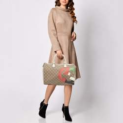 Pre Owned Gucci White/Beige GG Supreme Canvas Medium Italian GG Flap Boston Bag