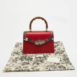 Pre Owned Gucci Red Leather and Snakeskin Lilith Top Handle Bag