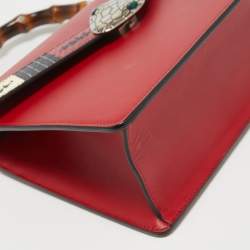 Pre Owned Gucci Red Leather and Snakeskin Lilith Top Handle Bag