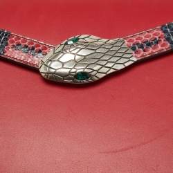 Pre Owned Gucci Red Leather and Snakeskin Lilith Top Handle Bag