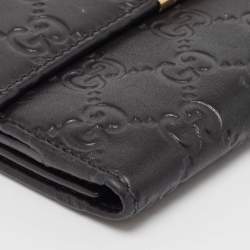 Gucci Black Guccissima Leather Metal Bar Continental Wallet
