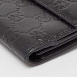 Gucci Black Guccissima Leather Metal Bar Continental Wallet