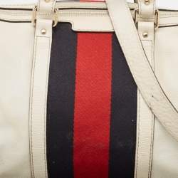 Gucci Off White Canvas and Leather Medium Web Boston Bag