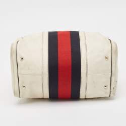 Gucci Off White Canvas and Leather Medium Web Boston Bag