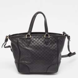Pre Owned Gucci Black Guccissima Leather Small Bree Tote
