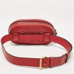 Pre Owned Gucci Red Matelassé Leather Mini GG Marmont Belt Bag
