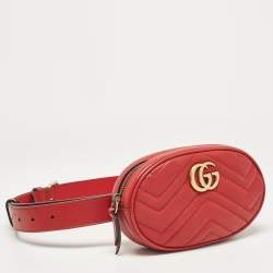 Pre Owned Gucci Red Matelassé Leather Mini GG Marmont Belt Bag
