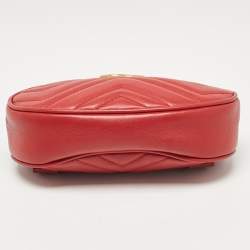 Pre Owned Gucci Red Matelassé Leather Mini GG Marmont Belt Bag