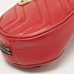Pre Owned Gucci Red Matelassé Leather Mini GG Marmont Belt Bag