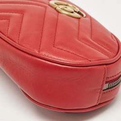 Pre Owned Gucci Red Matelassé Leather Mini GG Marmont Belt Bag