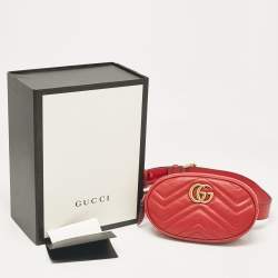 Pre Owned Gucci Red Matelassé Leather Mini GG Marmont Belt Bag