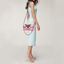 Pre Owned Gucci Pink Leather Mini Pearl Queen Margaret Broadway Shoulder Bag