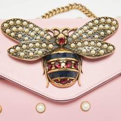 Pre Owned Gucci Pink Leather Mini Pearl Queen Margaret Broadway Shoulder Bag