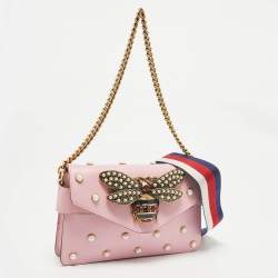 Pre Owned Gucci Pink Leather Mini Pearl Queen Margaret Broadway Shoulder Bag