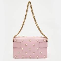 Pre Owned Gucci Pink Leather Mini Pearl Queen Margaret Broadway Shoulder Bag